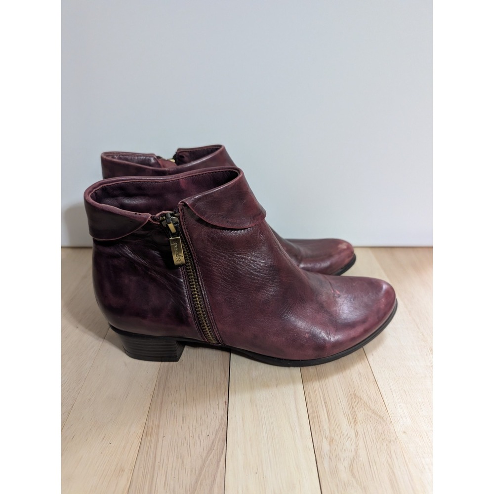Regarde Le Ciel Stefany 396 Sangria Burgundy Leather Patchwork Ankle Boots Sz 38